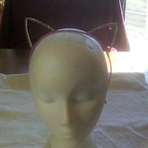 Hot Topic Pink Material Head Band Rhinestone Accent Cat Ears